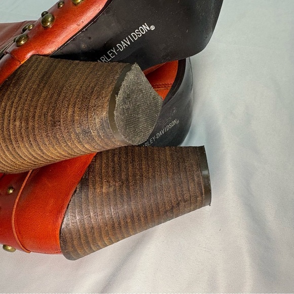 Vintage Harley Davidson Women’s 7.5 Burnt Orange Harness Heeled Boots Side Zip - Picture 10 of 14